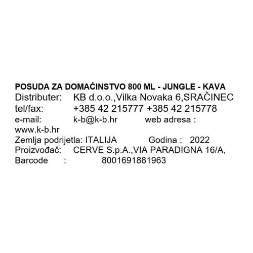POSUDA ZA DOMAĆINSTVO 800 ML - JUNGLE - KAVA