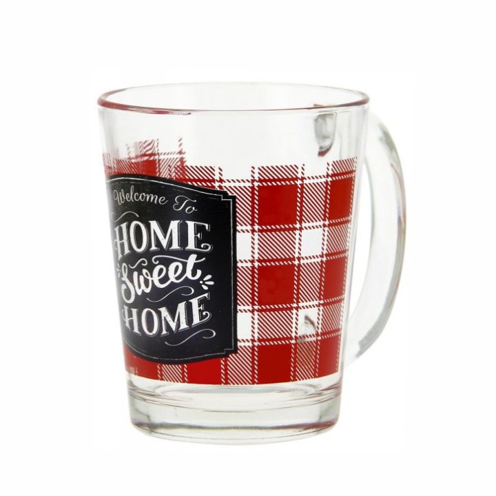 ŠALICA STAKLENA NADIA 310 ML - KARIRANI DEKOR - HOME SWEET HOME