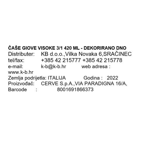 ČAŠE GIOVE VISOKE 3/1 420 ML - DEKORIRANO DNO