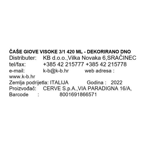 ČAŠE GIOVE VISOKE 3/1 420 ML - DEKORIRANO DNO