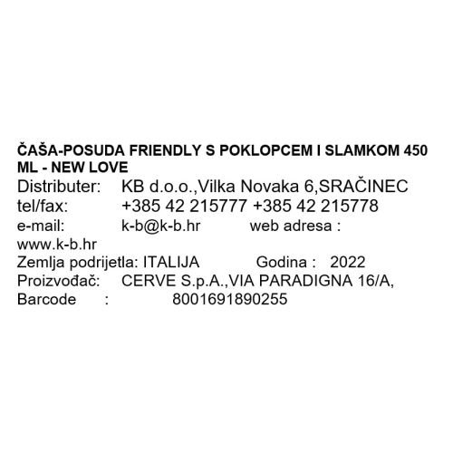 ČAŠA-POSUDA FRIENDLY S POKLOPCEM I SLAMKOM 450 ML - NEW LOVE