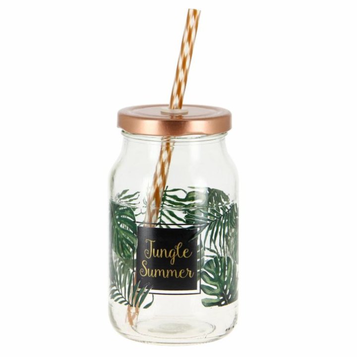 ČAŠA-POSUDA FRIENDLY S POKLOPCEM I SLAMKOM 450 ML - JUNGLE