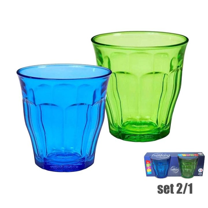 ČAŠE DURALEX PICARDIE 2/1 250 ML - PLAVA I ZELENA BOJA