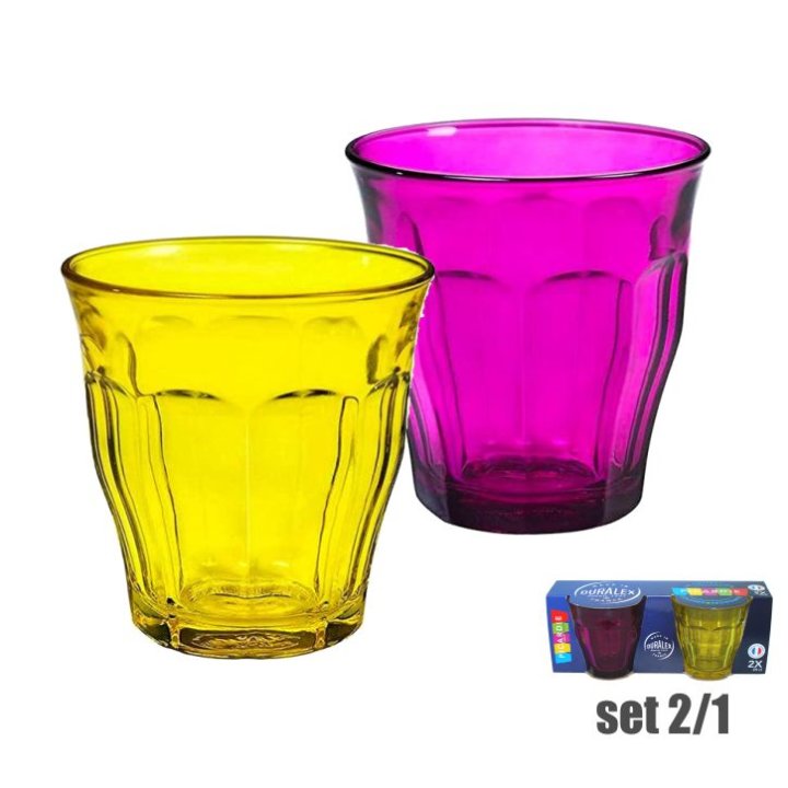 ČAŠE DURALEX PICARDIE 2/1 250 ML - ŽUTA I LJUBIČASTA BOJA