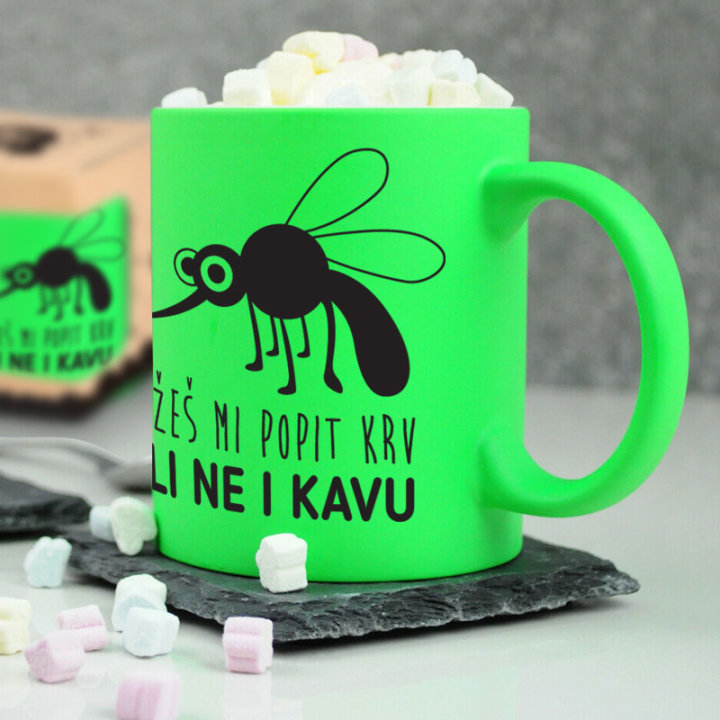 ŠALICA KERAMIČKA S TISKOM U POKLON KUTIJI NEON ZELENA- Možeš mi popiti krv