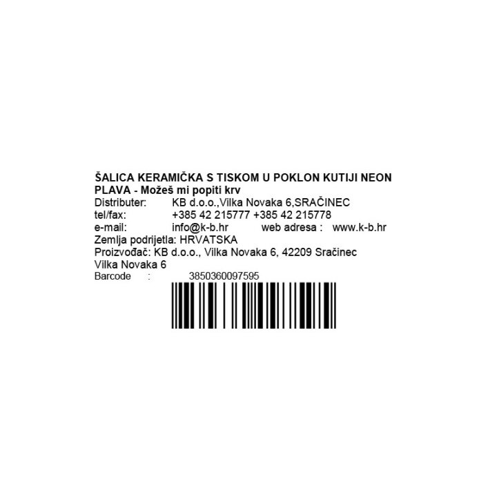 ŠALICA KERAMIČKA S TISKOM U POKLON KUTIJI NEON PLAVA - Možeš mi popiti krv