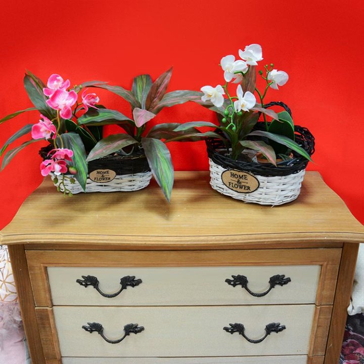 KOŠARE PLETENE 3/1 ZA CVIJEĆE BIJELO-CRNE 49x19x15 CM
