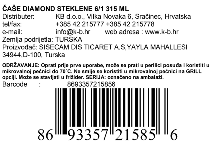 ČAŠE DIAMOND SET 6/1 315 ML
