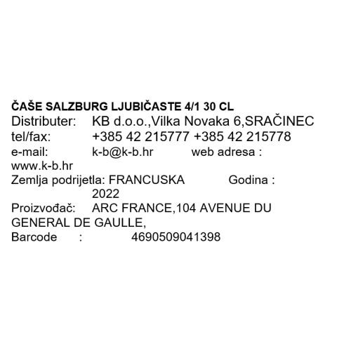 ČAŠE SALZBURG LJUBIČASTE 4/1 300 Ml
