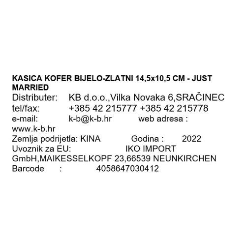 KASICA KOFER BIJELO-ZLATNI 14,5x10,5 CM - JUST MARRIED