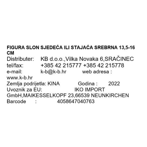 FIGURA SLON SJEDEĆA ILI STAJAĆA SREBRNA 13,5 -16 CM