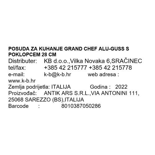 POSUDA ZA KUHANJE GRAND CHEF ALU-GUSS S POKLOPCEM 28 CM