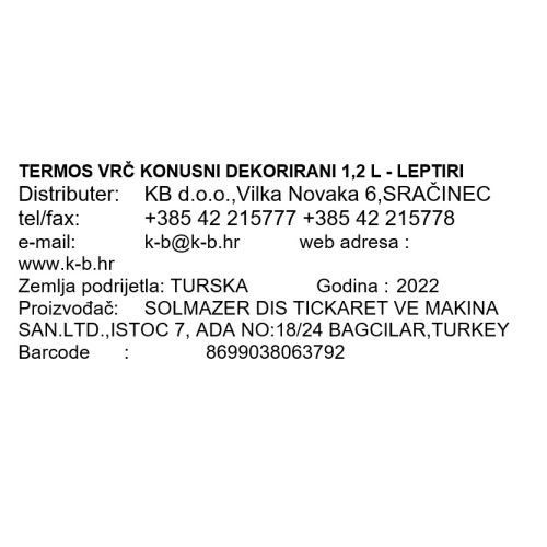 TERMOS VRČ KONUSNI DEKORIRANI 1,2 L - LEPTIRI