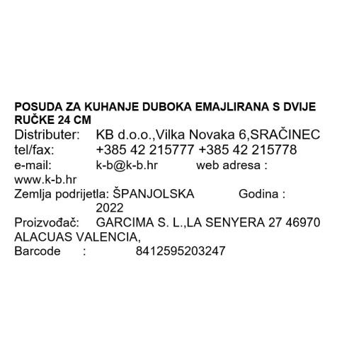 POSUDA ZA KUHANJE DUBOKA EMAJLIRANA S DVIJE RUČKE 24 CM