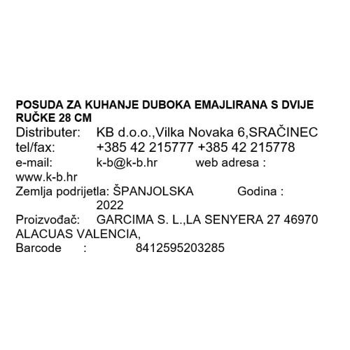 POSUDA ZA KUHANJE DUBOKA EMAJLIRANA S DVIJE RUČKE 28 CM