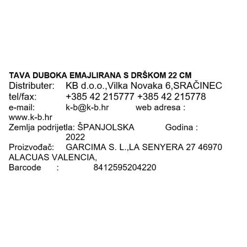 TAVA DUBOKA EMAJLIRANA S DRŠKOM 22 CM