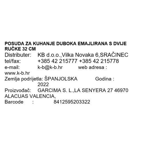 POSUDA ZA KUHANJE DUBOKA EMAJLIRANA S DVIJE RUČKE 32 CM