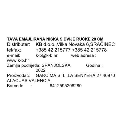 TAVA EMAJLIRANA NISKA S DVIJE RUČKE 28 CM