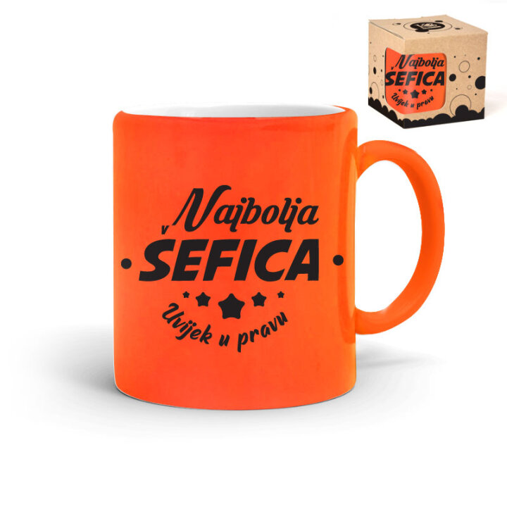 ŠALICA KERAMIČKA S TISKOM U POKLON KUTIJI NARANČASTO ROZA - Šefica