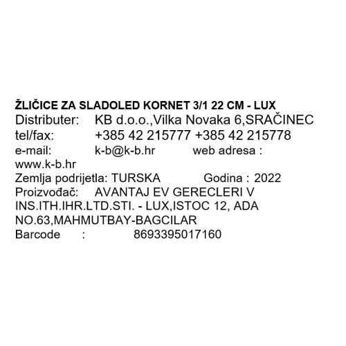 ŽLIČICE ZA SLADOLED KORNET 3/1 22 CM - LUX