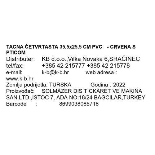 TACNA ČETVRTASTA PVC  - CRVENA S PTICOM