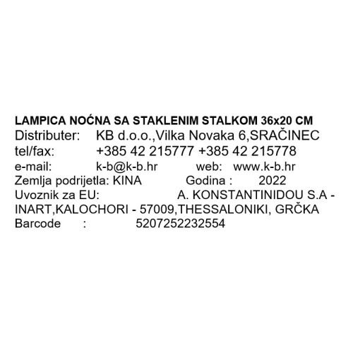 LAMPICA NOĆNA SA STAKLENIM STALKOM 36x20 CM