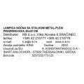 NOĆNA LAMPICA SA STALKOM METAL-PLEXI PROZIRNO-SIVA 40x20 CM