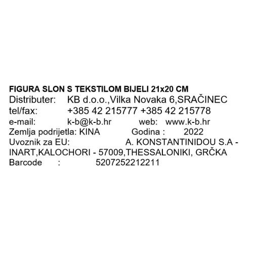 FIGURA SLON S TEKSTILOM BIJELI 21x20 CM