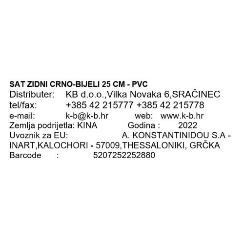 SAT ZIDNI CRNO-BIJELI 25 CM - PVC