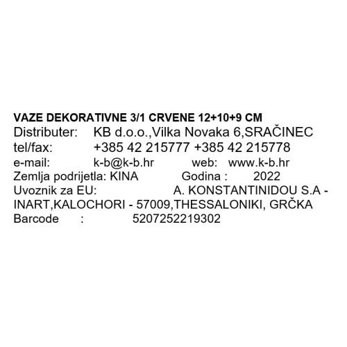 VAZE DEKORATIVNE 3/1 CRVENE