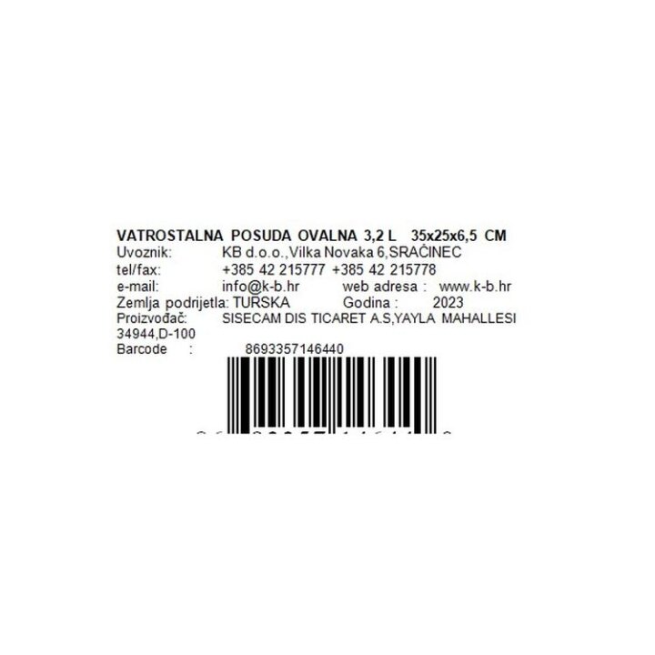 VATROSTALNA POSUDA OVALNA 3,2 L  35x25x6,5 CM