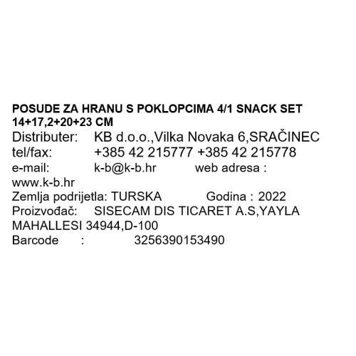 POSUDE ZA HRANU S POKLOPCIMA 4/1 SNACK SET 14+17,2+20+23 CM