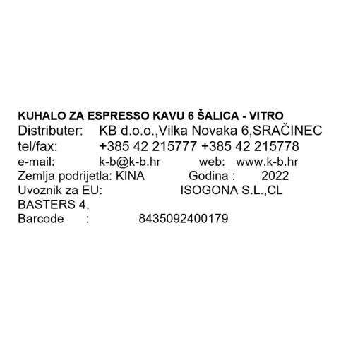 KAFETIJERA ZA 6 ESPRESSO ŠALICA - VITRO