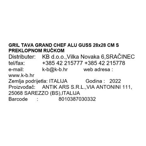 GRIL TAVA GRAND CHEF ALU GUSS 28x28 CM S PREKLOPNOM RUČKOM