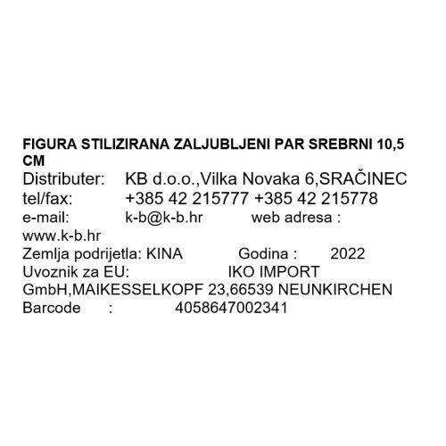 FIGURA STILIZIRANA ZALJUBLJENI PAR SREBRNI 10,5 CM