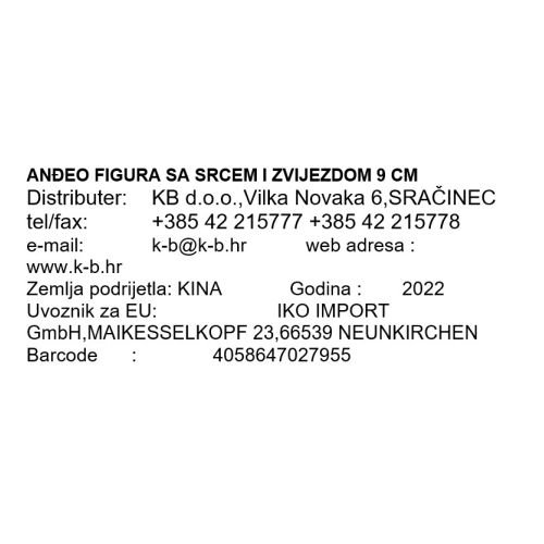 ANĐEO FIGURA SA SRCEM I ZVIJEZDOM 9 CM