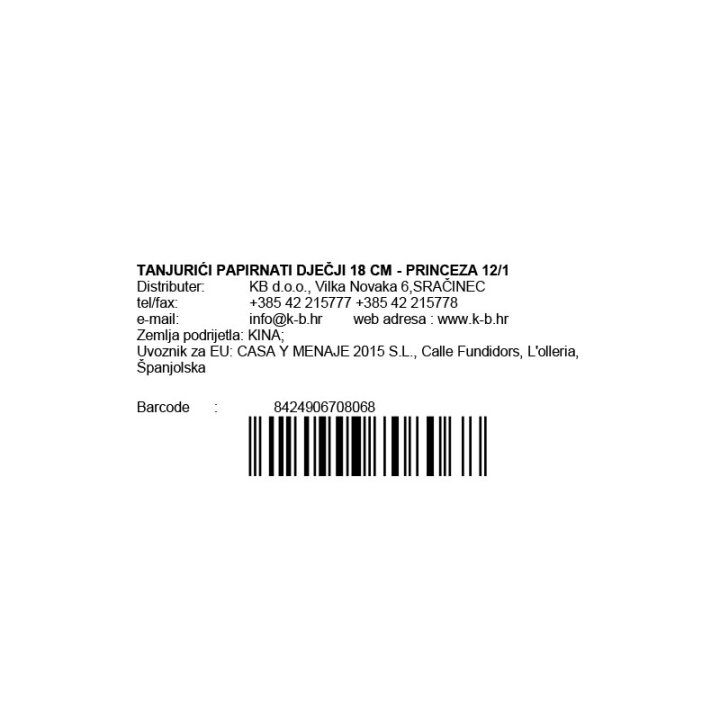 TANJURIĆI PAPIRNATI DJEČJI 18 CM - PRINCEZA 12/1