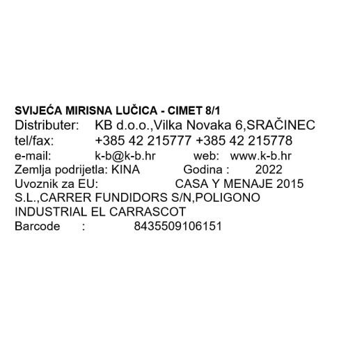 SVIJEĆA MIRISNA LUČICA - CIMET 8/1
