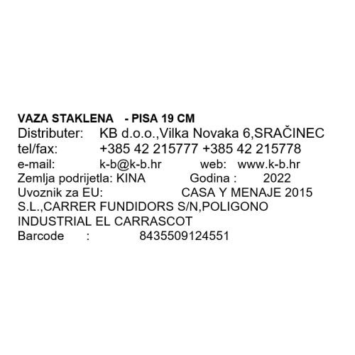 VAZA STAKLENA  - PISA 19 CM