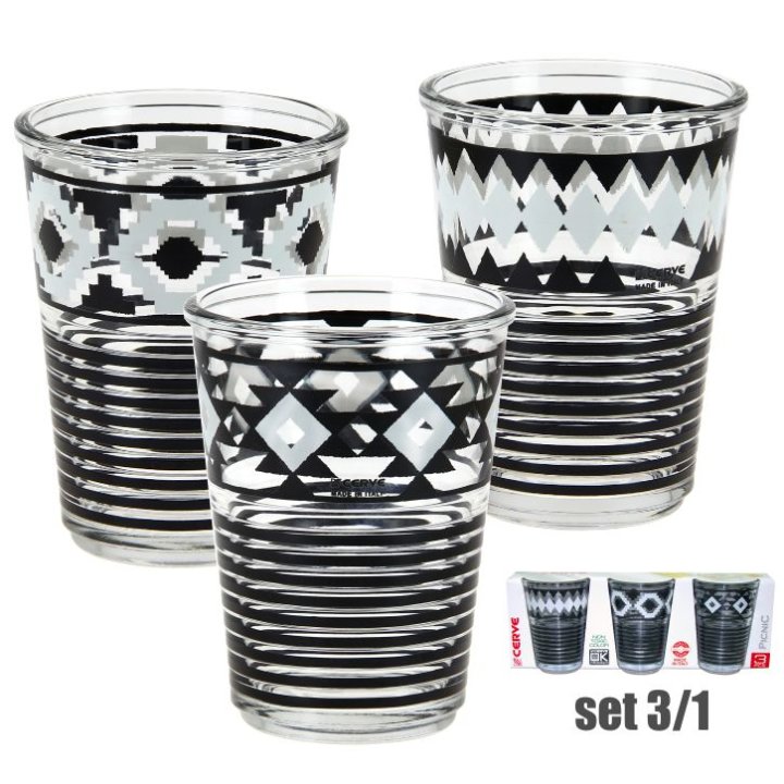 ČAŠE PICNIC 3/1 270 ML - CRNO-BIJELI DEKOR