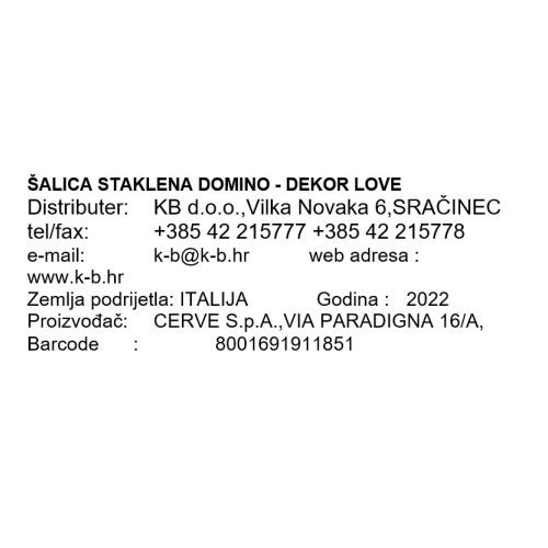 ŠALICA STAKLENA DOMINO - DEKOR LOVE