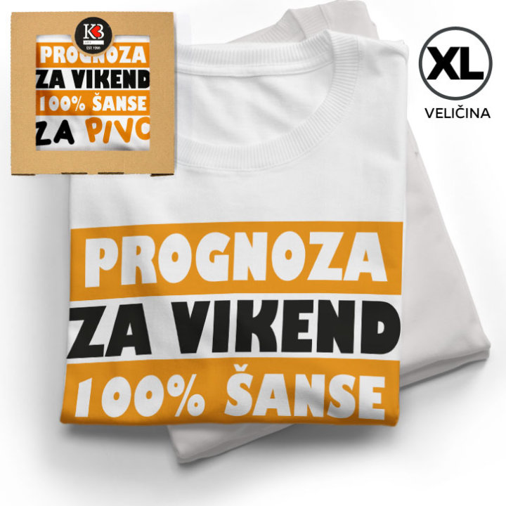 MAJICA SA ŠALJIVIM NATPISOM  MUŠKA Prognoza za vikend XL bijela u poklon kutiji