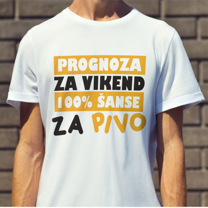 MAJICA SA ŠALJIVIM NATPISOM  MUŠKA Prognoza za vikend XXL bijela u poklon kutiji