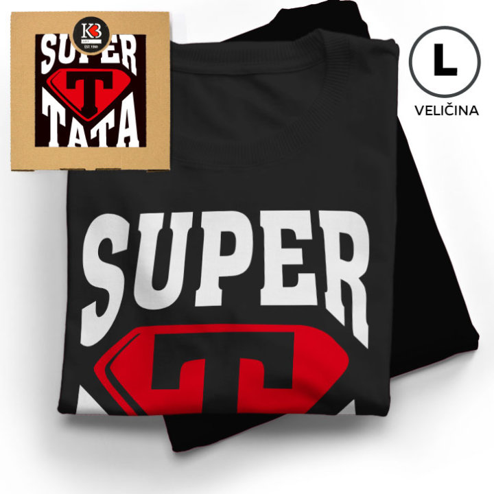 MAJICA SA ŠALJIVIM NATPISOM  MUŠKA Super tata L crna u poklon kutiji