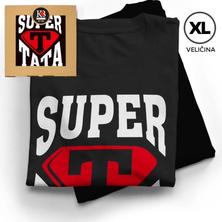 MAJICA SA ŠALJIVIM NATPISOM  MUŠKA Super tata XL crna u poklon kutiji