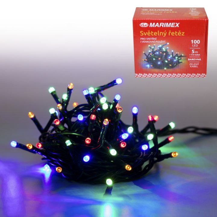 BOŽIĆNE LED LAMPICE 100/1 VIŠEBOJNE - ZELENI KABEL