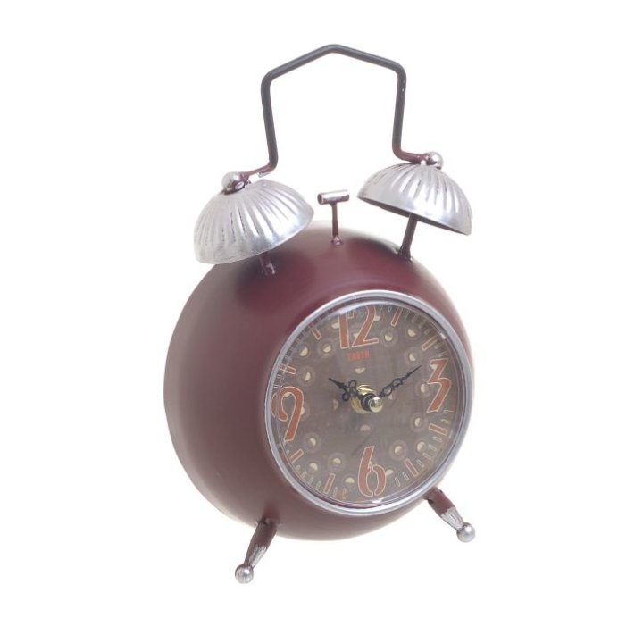 SAT STOLNI METALNI OBLIK BUDILICA - BURGUNDY CRVENO-SREBRNA BOJA 25x8x16 CM