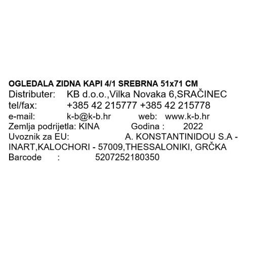ZIDNA OGLEDALA KAPI 4/1 SREBRNA 51x71 CM