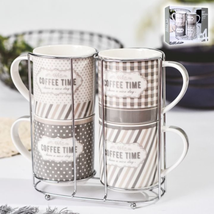 PORCULANSKE ŠALICE DEKORIRANE NEW BONE 280 ML 4/1 NA METALNOM STALKU