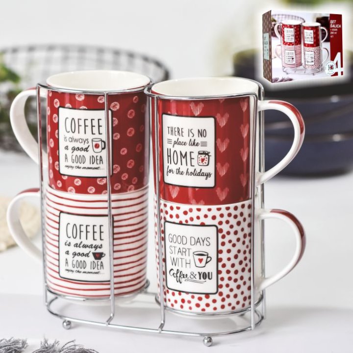 ŠALICE PORCULANSKE DEKORIRANE NEW BONE 280 ML 4/1 NA METALNOM STALKU - COFFE I HOME TEKST